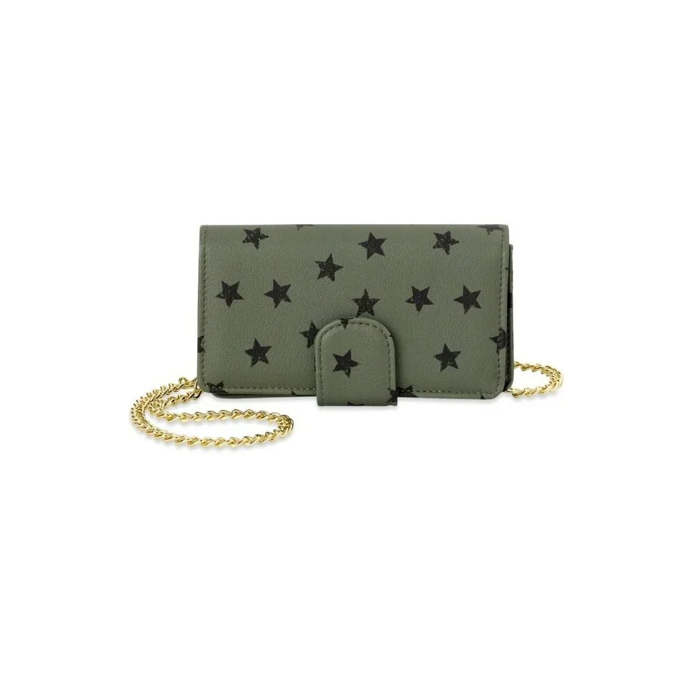 NWT No Boundaries Women’s Faux Green Black Stylish Leather Phone Crossbody‎ Bag